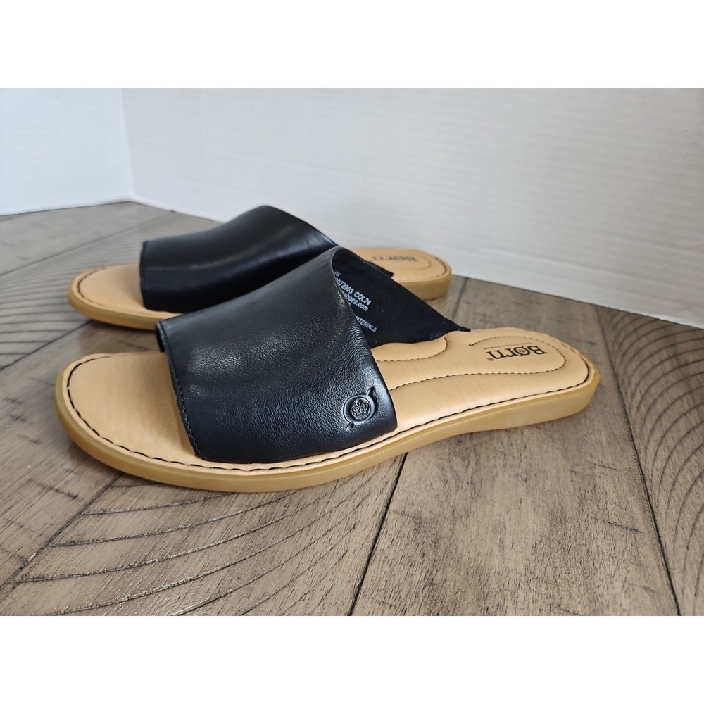 Born Shoes Women 9 Black Leather Izabel Slide Sandals Minimalist Capsule - Picture 2 of 12